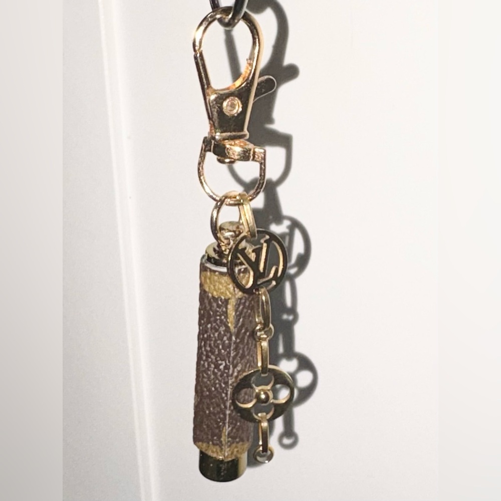 Louis Vuitton-Inspired Gold & Brown Keychain with Mini Flashlight